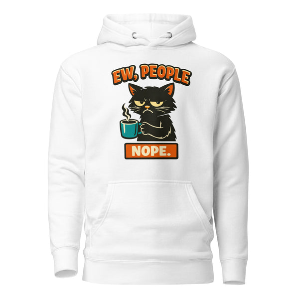 Ew People Cat Hoodie – Funny Grumpy Cat Meme Hoodie, Anti-Social Humor Sweatshirt, Cute Coffee Cat Graphic, Cozy Unisex Pullover Hoodie Gift