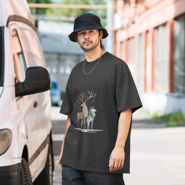 Winter Forest Spirit Deer & Wolf Christmas | AL T-Shirt Oversized Design