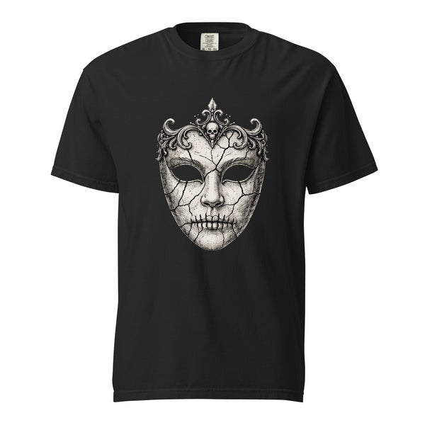 Gothic Mask T-Shirt – Dark Masquerade Skull Face Shirt, Alternative Gothic Valentine Tee, Unisex Heavyweight Black Tee