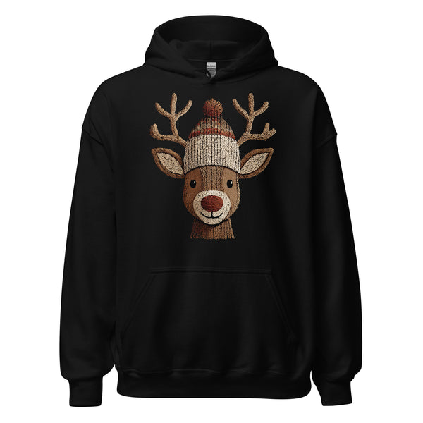 Knitted Reindeer Unisex Hoodie | Cozy Nordic Christmas Sweatshirt